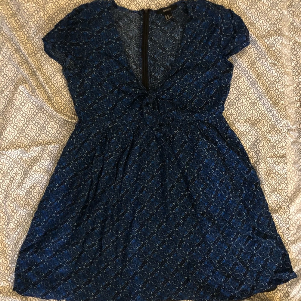 Blue plunge Mini Dress